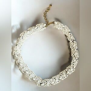 Vintage Signed Monet White Enamel Floral Collar Necklace